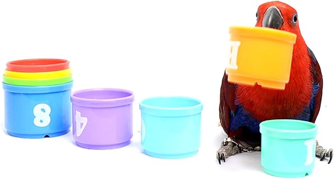 Wontee Bird Educational Stacking Cup Toy Colorful Training Treat Toys for Birds Parrots