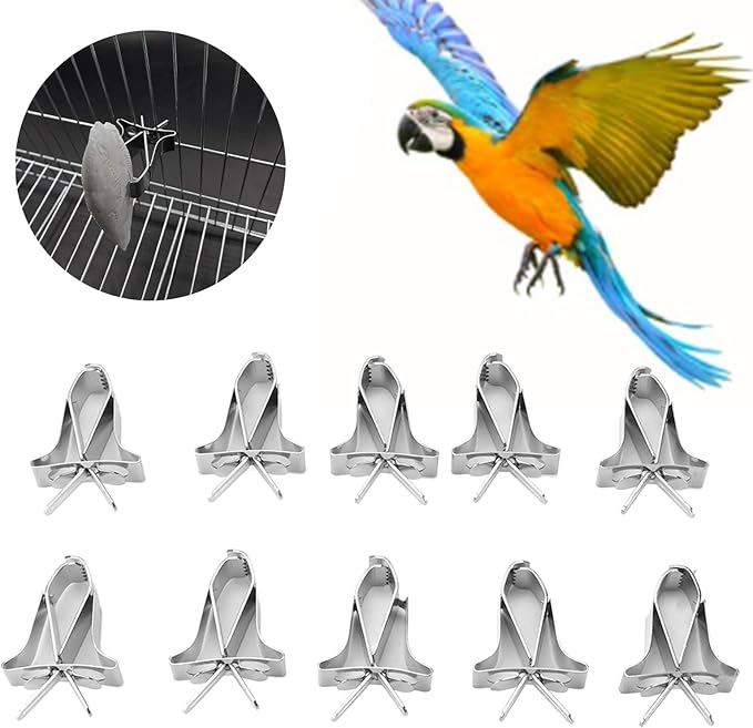 10 Pcs Bird Cage Seed Feeder Parrot Fruit Vegtable Clips, Stainless Steel Parrot Vegetables Feeder Clips for Bird Hamster Cockatiel Parro