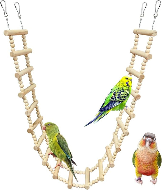 BNOSDM Long Bird Ladder Bridge 45.3 in Wooden Parakeet Climbing & Swing Toys Bird Cage Accessories for Budgies, Cockatiels, Conures, Lovebirds, Canaries (20-Steps)