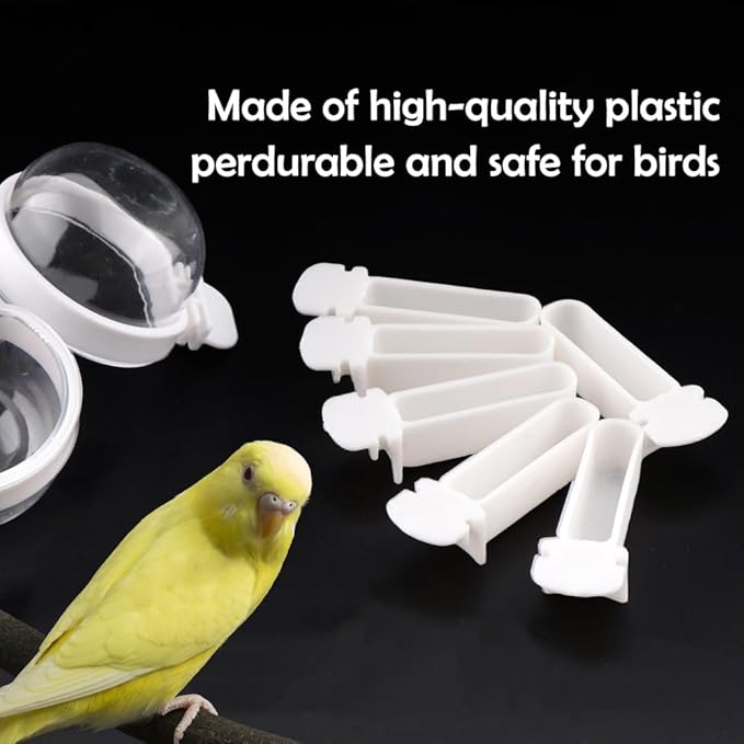 6 Pcs Small Bird Detachable Transparent Bowl Parrot Plastic Food Cup Canary Finch Convenient Hanging Seed Water Feeder (with 6 pcs Small Food Cups)