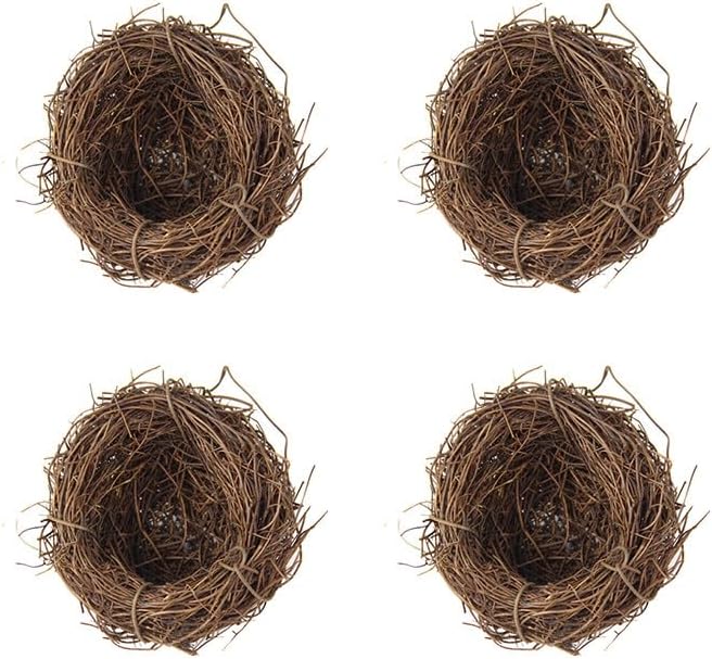 Artificial Birds Nest,4 Set Handmade Natural Easter Fake Birds Nest Rattan Bird Nests DIY Craft Tree Decoration Simulation Bird Nest for Wedding Home Garden Party Decor,6cm