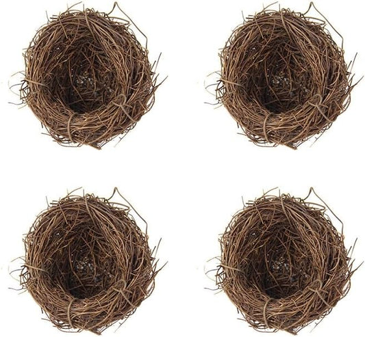 Artificial Birds Nest,4 Set Handmade Natural Easter Fake Birds Nest Rattan Bird Nests DIY Craft Tree Decoration Simulation Bird Nest for Wedding Home Garden Party Decor,6cm