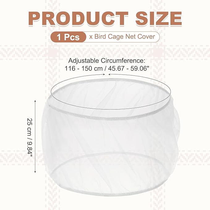 Bird Cage Seed Catcher, Bird Cage Net Cover Seeds Guard, Universal Birdcage Accessories, White, Circumference 45.7"-59.1", Height 9.8" for Parrot Cockatiel Enclosures