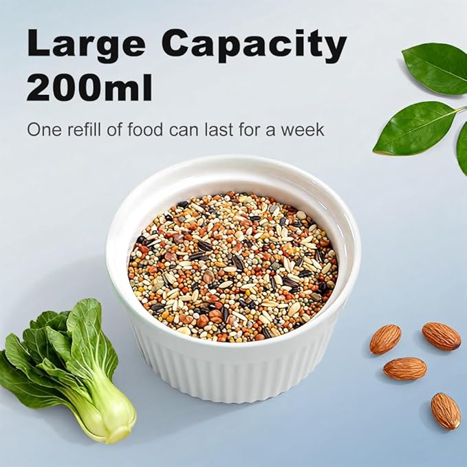 Bird Feeder for Cage Bowl, Ceramic Parrot Feeding Cups - Automatic Easy to Clean & Install, Dishwasher Safe Small Animal Food Water Bird Dish for Parrots, Cockatiels, Canaries(White)