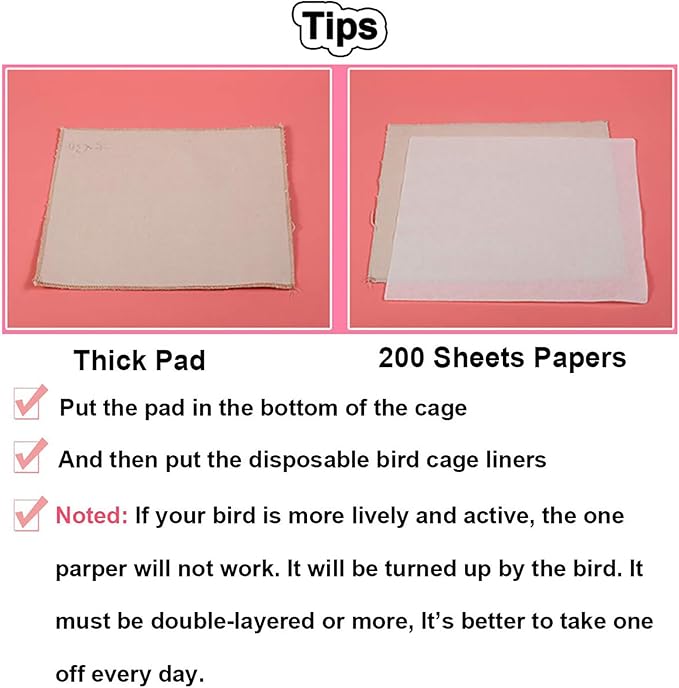 QBLEEV Bird Cage Liner Paper, Extra Large Size Pre Cut Sheets for Birdcages, Precut Absorbent Disposable Non-Woven Cages Cushion Pad Mat Accessories, Square-200 Sheets, 16.5x24.0in
