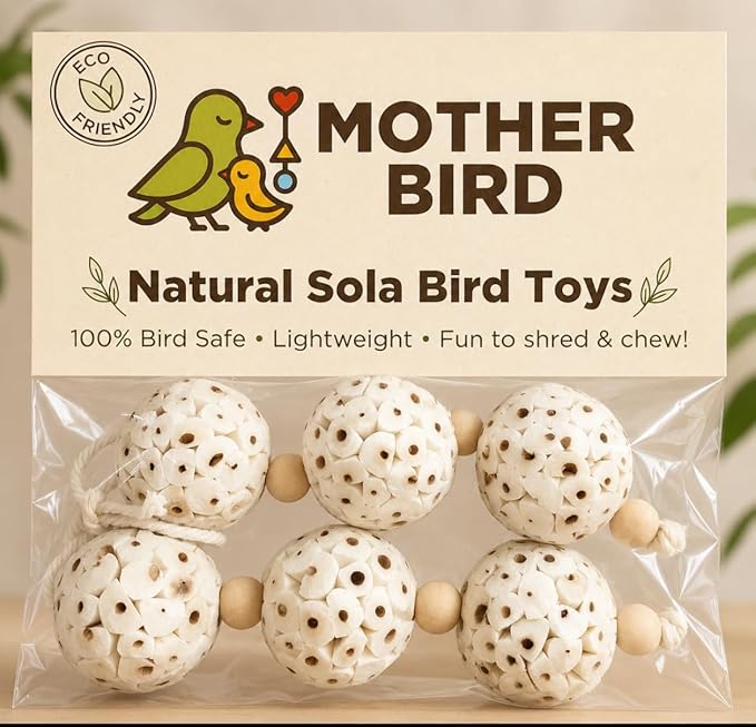 Shred and Destroy Bird Toy for Small Birds - Budgies, Lovebirds - Natural Sola Ball Hanging Chew Toy - 2 Pack - Boredom Buster Cage Toy