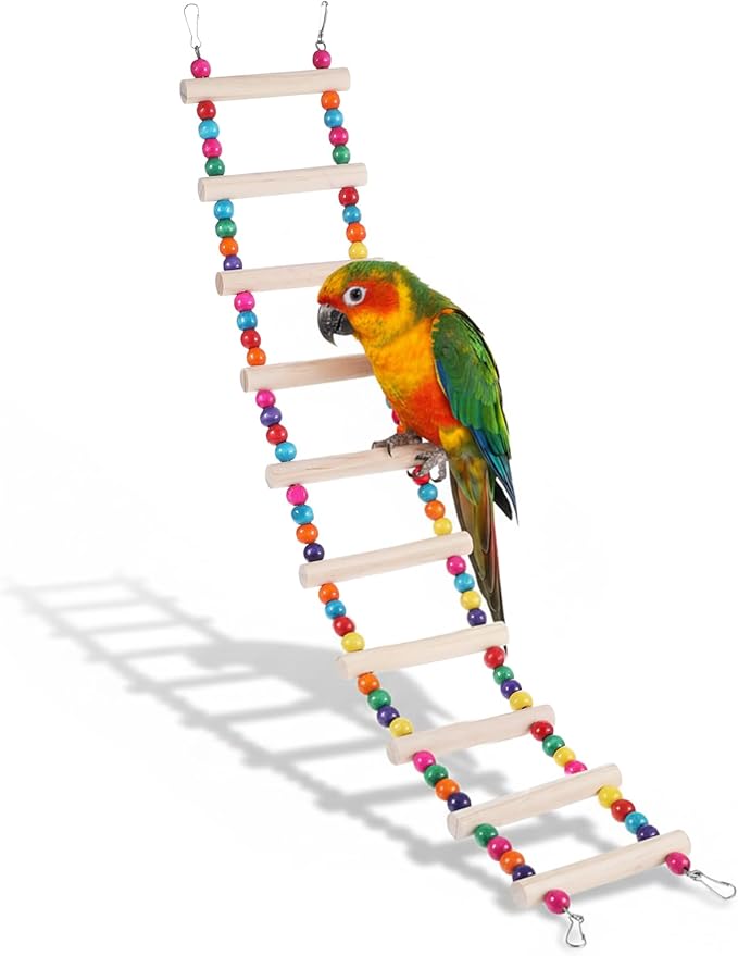 Bird Cage Ladder 22 x 3.93 in Climbing & Swing Toys Parakeets Cage Accessories Wooden Bird Playground Hanging Ladder for Small Birds Cockatiel(10 Steps)