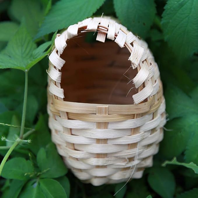 Natural Bamboo Covered Breeding Nest Hut Bird House Finch Hideout Cage Toy Outdoor Hut Shelter for Birds Hand Made