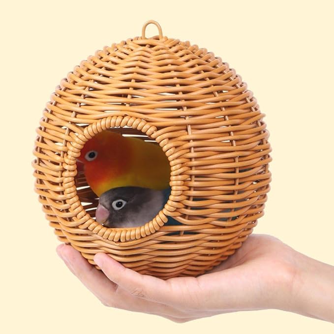 Bird Nest, Hanging Birdhouse Parrot House, Rattan Parrot Nest, Breathable Bird Shelter for Patio Garden Patio Parakeet Cockatiel