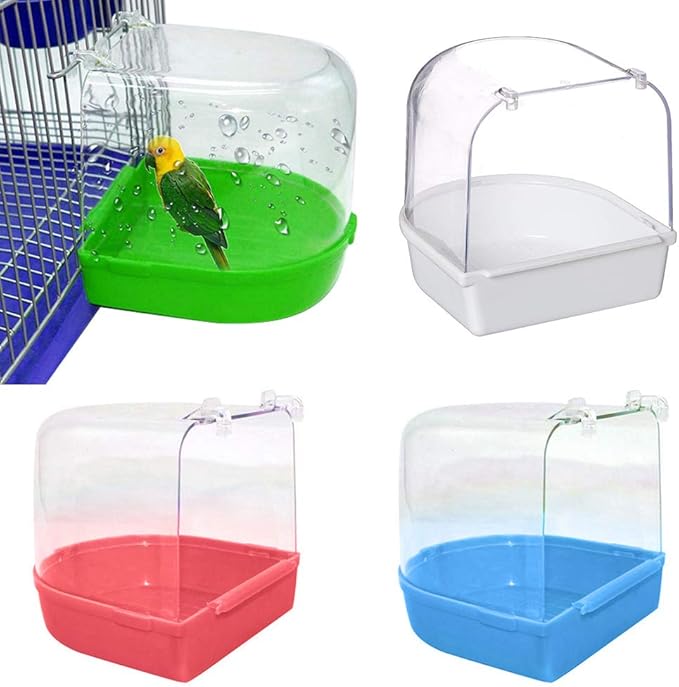 Blue Acrylic Bird Bath for Cage, Pet Bird Parrot Supplies, Transparent Bathing Tub Shower Box, Hanging Cage Decor