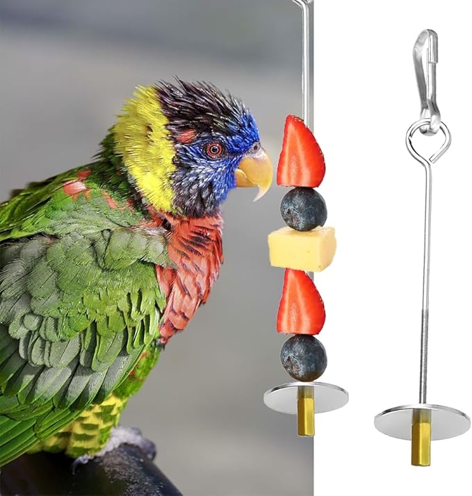 2 Pcs Stainless Steel Bird Skewer Feeder - 6.63"/8.58" Dual-Size Parrot Fruit & Veggie Holder with Chain Durable Foraging Toy for Budgies Parakeets Cockatiels (Chicken & Pet Bird Safe)