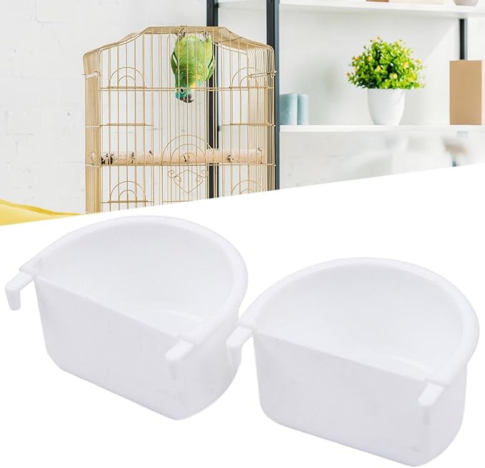 2Pcs Bird Feeding Dish Sturdy Hanging Feeding Bowl Easy to Install Bird Food Tray Bird Cage Accessories for Conures Lovebirds, 7.4cmx6.3cmx3.9cm