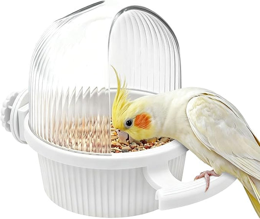 Litewoo No Mess Bird Feeder for Cage Parrot Feeder with Dispenser Multifunctional Bird Seed Food Water Bowl for Parrot Lovebird Budgie Finch Parakeet Conure Cockatiel (White)