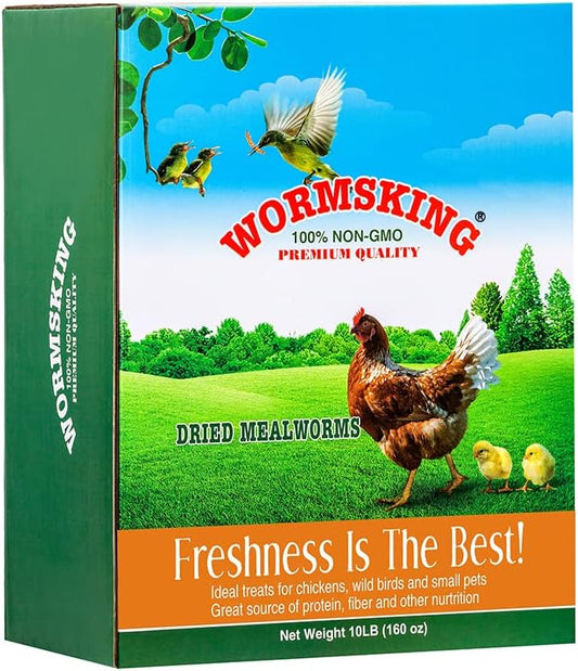 WORMSKING 10LB Dried Mealworms, High Protein Meal Worms for Poultry, Wild Birds, Hedgehogs, Hamsters, Reptiles, Great Chicken Food, Bird Food