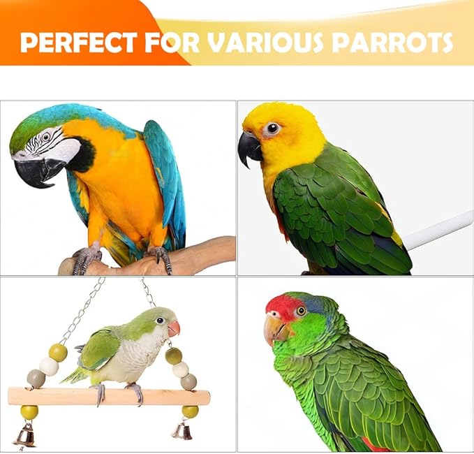 DQITJ 4 Pcs Bird Barbell Dumbell Foot Toy Bird Rattles Bells Enrichment Playing Accessories for Small Bird Parrot Finch Parakeet Cockatiel Conure