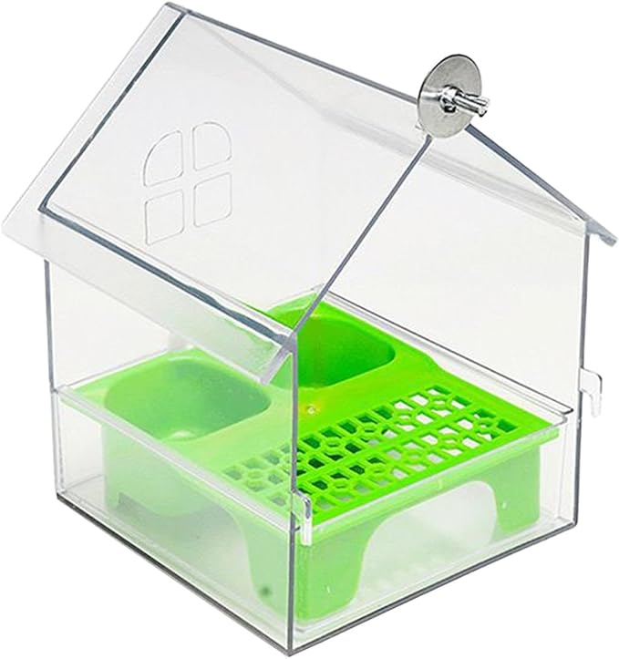 Bird Cage Feeder Parakeet Bathtub Feeding Watering Hanging Shower Box Cage Accessories for Parrot Cockatiels Parakeets, Green