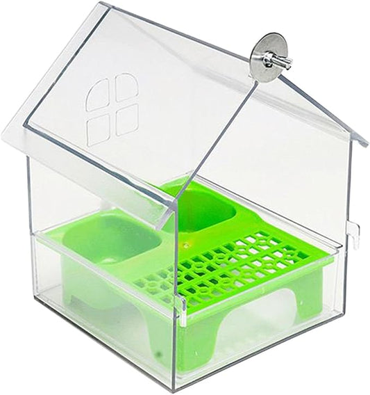 Bird Cage Feeder Parakeet Bathtub Feeding Watering Hanging Shower Box Cage Accessories for Parrot Cockatiels Parakeets, Green