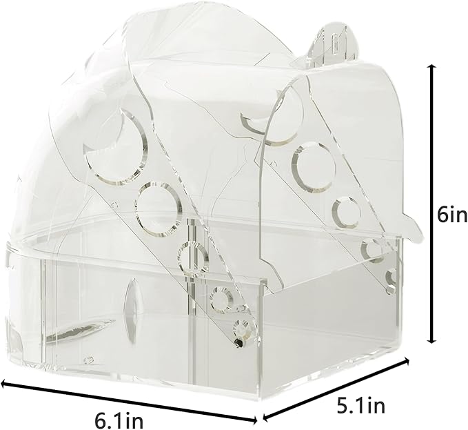 Bird Bath for Cage with Pull-Out Drawer, Clear Acrylic Parakeet Bath Box for Inside Cage Use, No-Mess Enclosed Tub for Budgie, Canary, Lovebird, Finch, 6.1 x 5.1 x 6 Inches (Transparent)