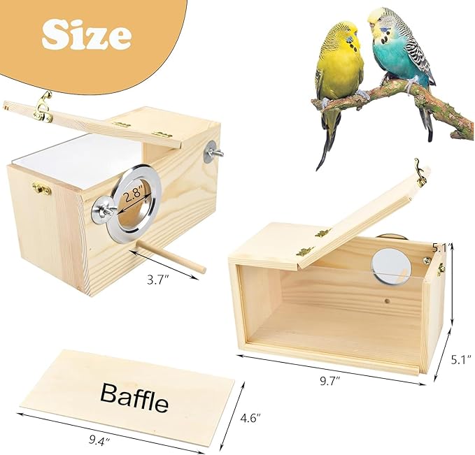 Parrot Nesting Box Cockatiel Nesting Box Bird Breeding Box House Handcrafted Wooden Acrylic Transparent Bird Box with Detachable Wooden Board for Parakeets Cockatiel Budgie Conure Parrot S