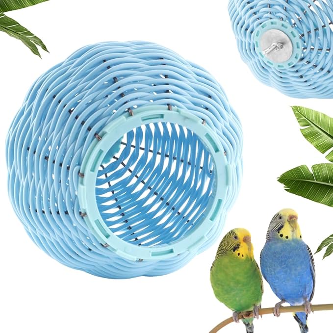 VTurboWay Rattan Bird Nest Chew Resistant Nest House Parrot Egg Laying Bed Breeding Nest for Bird Parrot Lovebird Canary Budgie Finch (Blue)