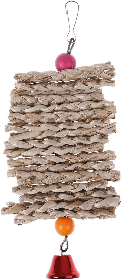 Parrot Bird Chewing Toys Dry Straw Natural Wooden Grass Chew Bite Hanging Cage Bell Swing Climb Chew Toys Parakeets,Cockatiels,Lovebirds Foraging Toys Bird Supplies