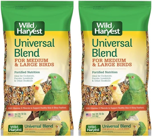 Wild Harvest Universal Blend for Medium and Large Birds, 10 Pounds | Fortified Nutrition | Pack of 2
