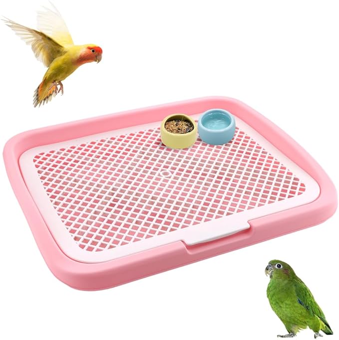 Bird Feeding Table Large Birdkeeping Station Birdcage Accessories for Bird Parrot Parakeet Budgies Cockatiel Lovebird (Pink)