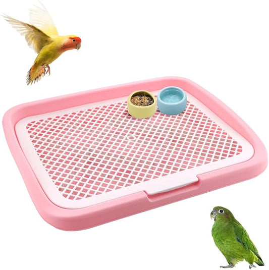 Bird Feeding Table Large Birdkeeping Station Birdcage Accessories for Bird Parrot Parakeet Budgies Cockatiel Lovebird (Pink)
