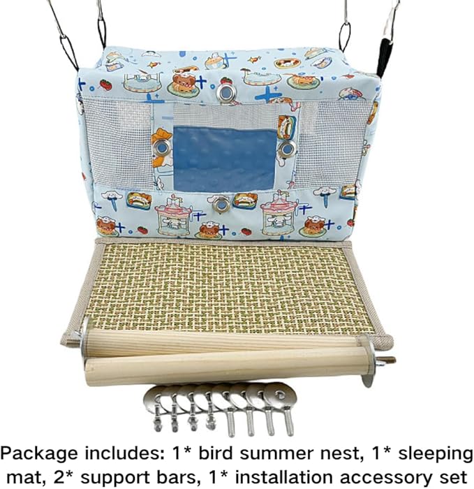 Large Spring Summer Breathable Bird Nest House, Bird Bed for Cage, Parrot Nest Snuggle Shed Hut for Four Seasons, Easy to Install for Quaker Lovebirds (Medium,Yellow)