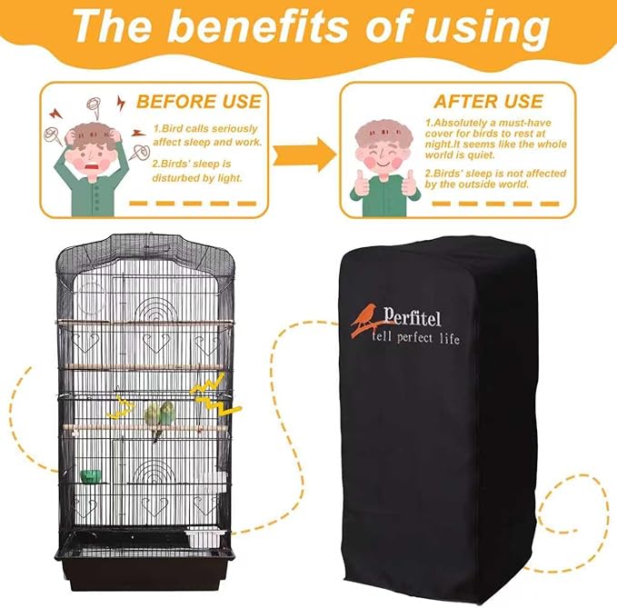 Bird Cage Cover(Black) Good Night Birdcage Cover Black-Out Birdcage Cover Durable Breathable Washable Material… (18.1Lx14.1Wx36H)