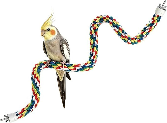 Bendable Fun Climbing Bird Cotton Rope Perch, Colorful Bungee Toy for Parrot, Bird Cage Accessories (31.5'' Metal Nut)