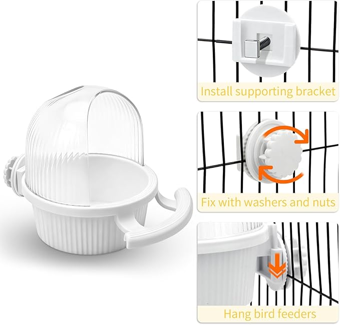 Litewoo No Mess Bird Feeder for Cage Parrot Feeder with Dispenser Multifunctional Bird Seed Food Water Bowl for Parrot Lovebird Budgie Finch Parakeet Conure Cockatiel (White)