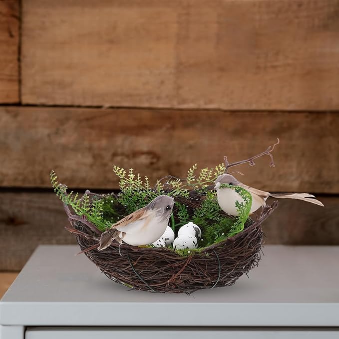 DOITOOL Bird Nest with Eggs for Easter Decoration, 6 Inch Artificial Rattan Nesting for Crafts, Spring Garden Decoration, Fake Birds Nest Decorative Ornament for Home Patio DIY Floral Centerpiece