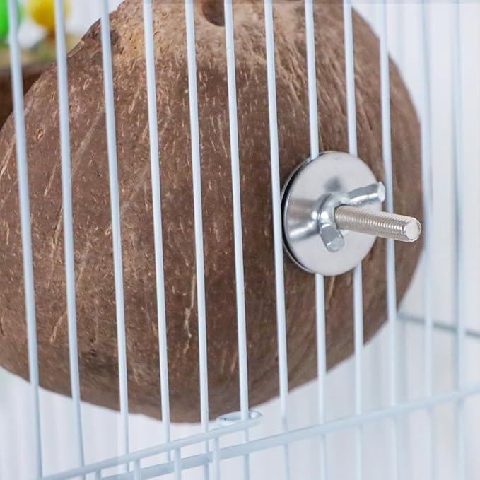 VTurboWay 2 Pack Natural Coconut Shell Parrot Nest Finch House Canary Bed Hanging Toy Breeding Nesting Anti-Pecking Bite with Warm Pad for Cages Sleeping Bird Bed