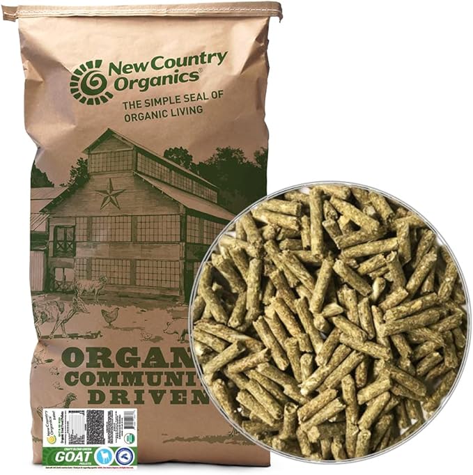 New Country Organics | Goat Feed Pellets 40lb | for All Stages of Goats | Daily Goat Food | 15% Protein | Soy-Free, Certified Organic and Non-GMO, Made in North America | 40lbs Bag
