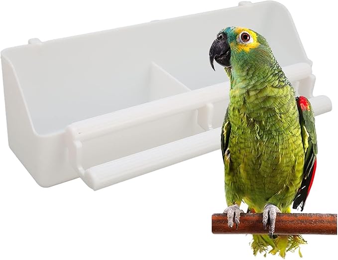 Bird Feeder, No Mess Cage Hanging Feeder Cup Pet Bird Food Double Plastic Seed Water Dispenser Standing Frame for Parrots Cockatiel Pigeon Sparrow Cage Bowl