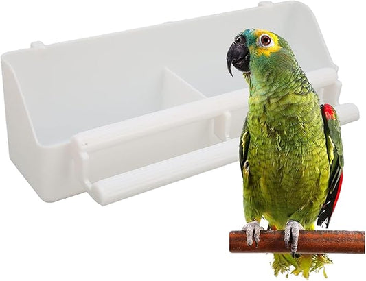 Bird Feeder, No Mess Cage Hanging Feeder Cup Pet Bird Food Double Plastic Seed Water Dispenser Standing Frame for Parrots Cockatiel Pigeon Sparrow Cage Bowl