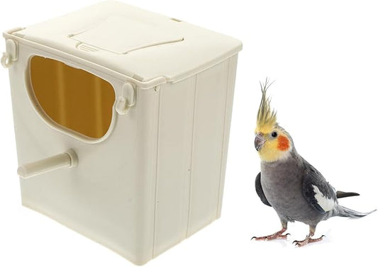POPETPOP Parakeet Nesting Box Plastic Bird Breeding Nest with Hinged Cover for Bird Cage Mounted Small Birds Like Cockatiels Lovebirds Budgies 5.11X5.11X3.93In Easy to Clean