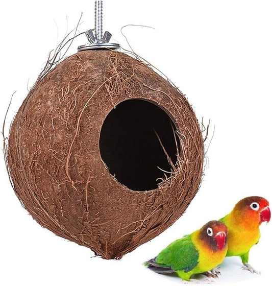 YJJKJ Pet Bird Natural Coconut Shell Bird House Parakeet Budgie Cockatiel Finch Sparrows Breeding Nesting Bird Aviary Cage Box Anti-Pecking Bite (Diameter:4.3")