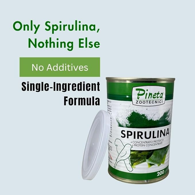 PINETA Spirulina Powder Organic 200g - Spirulina Supplement Bird Food for Canaries and Granivorous Birds - 100% Natural, Immune Support Supplement, Promotes Healthy Molting, Bright Feathers