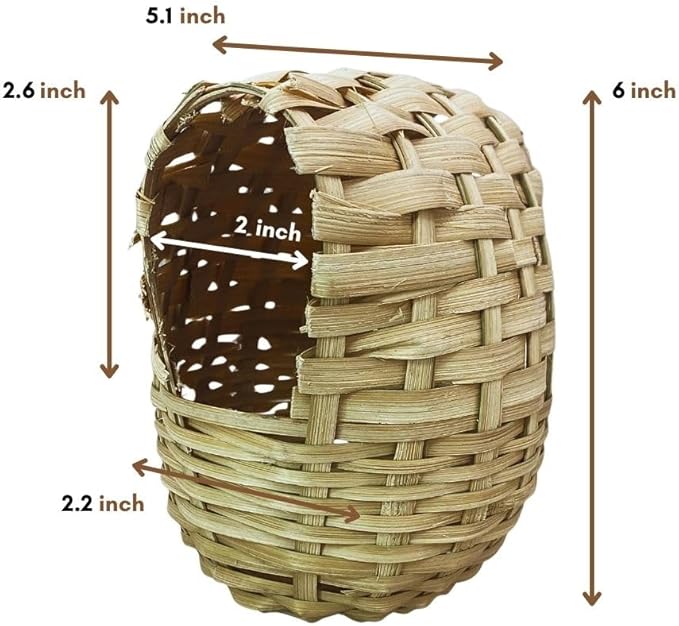 Wicker Nest Baskets for Nesting Finches - 2pcs of Durable Wicker and Comfortable Exotic Bird Nest for Cage, Designed for Finches and Canaries, Perfect Bird Cage Accessories for Small Birds