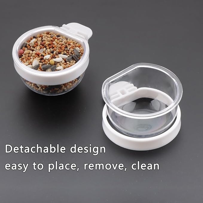 6 Pack Detachable Transparent Bowl Plastic Food Cup Convenient Hanging Seed Water Feeder for Parrot Canary Finch Small Size Bird
