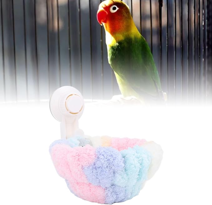 Buachois Plush Bird Snuggle Hut, Warm Velvet Bird Nest with Suction Cup, Parrot Sleeping Bed Bird Hammock for Travel Car Window Outdoor (Large)