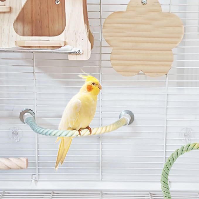 WishLotus Parrot Rope Perch, 31 in Rope Perches for Bird Cages with 2 Small Stand Pole, Flexible Fade Color Perch Rope Swing for Paw Grinding Standing Climbing (A, 13.7IN+6.6IN)