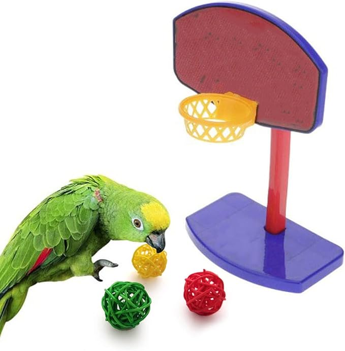 4Pcs Bird Training Intelligence Toys Set Included Training Basketball, Colorful Stacking Rings, Mini Skateboard and Shopping Cart Toy, Sepak Takraw for Parrots Budgies Cockatiel Parakeet #6