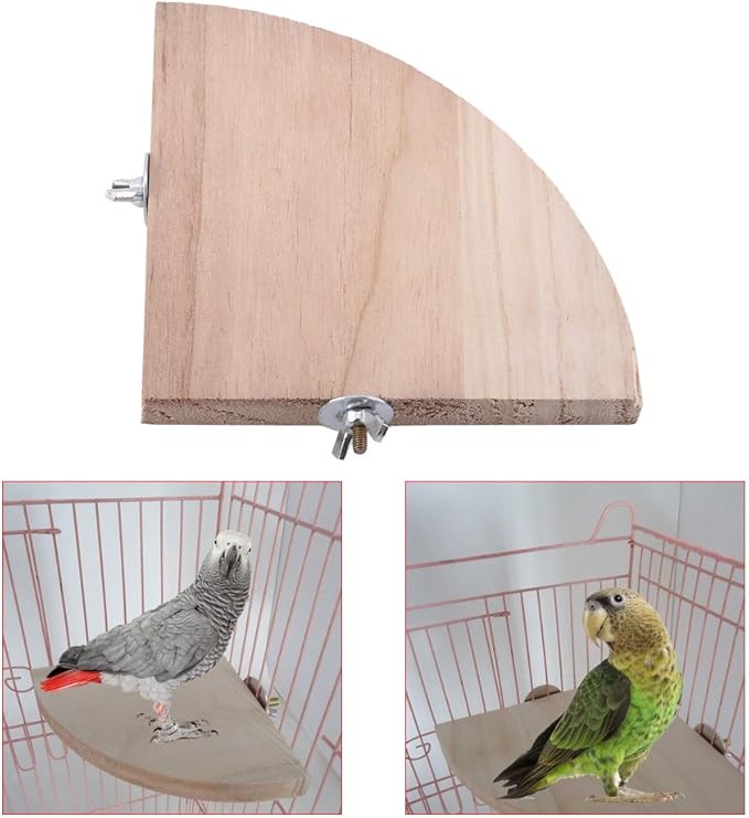 Wooden Bird Perch Platform, Fan Shape Parrot Springboard Stand Cage Accessories for Parakeet Conure Cockatiel Budgie Gerbil Hamster