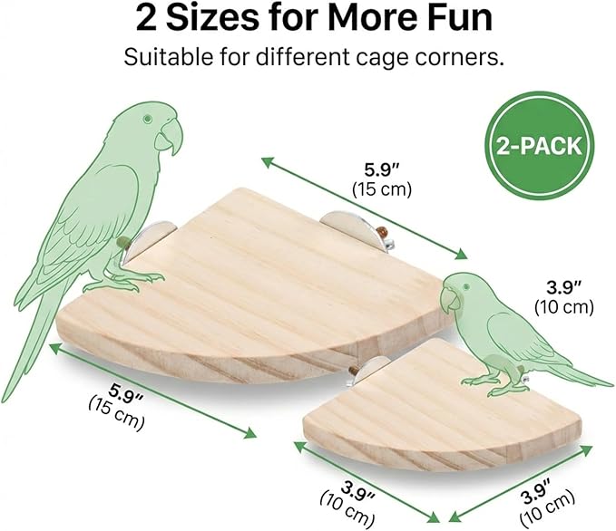 2 Pcs Flat Perches for Bird Cages Flat Bird Perch Platform Birds Perch Birds Cages Accessories Fan Shape for Parakeet Conure Cockatiel Budgie Rat Chinchilla Gerbil Hamster (2 Size)