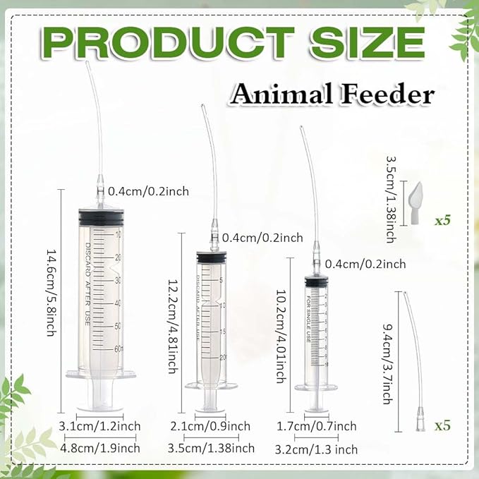 Baby Bird Feeding Syringe Set, Feeding Tubes and Spoon Parrot Small Pet Manual Feeder Measuring Tools， Milk Water,Liquid Food,Reusable (10ml+20ml+60ml)