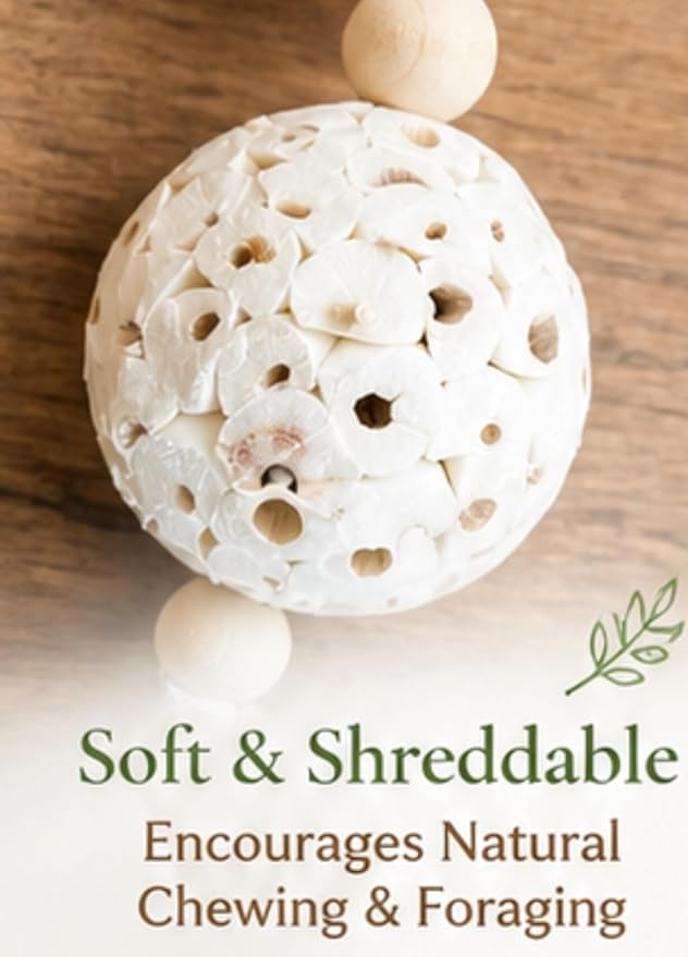Shred and Destroy Bird Toy for Small Birds - Budgies, Lovebirds - Natural Sola Ball Hanging Chew Toy - 2 Pack - Boredom Buster Cage Toy
