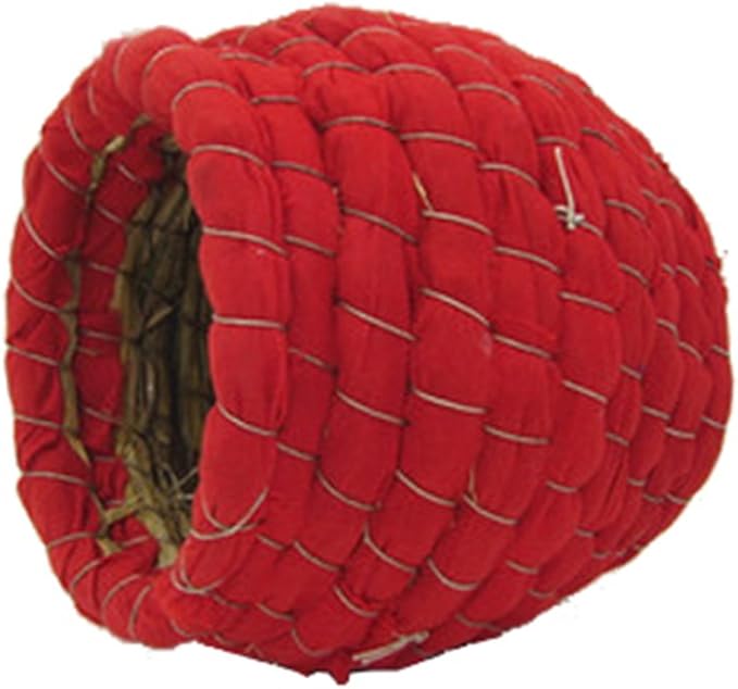 YJJKJ Pet Products Bird Nest Handwoven Straw House for Parakeets Cockatiels Parrot Budgie Or Small Pet (L, Red)